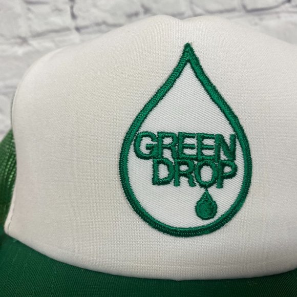 Vintage Hat Cap Snapback Green White Trucker Mesh Patch Green Drop Embroidered - Picture 6 of 8